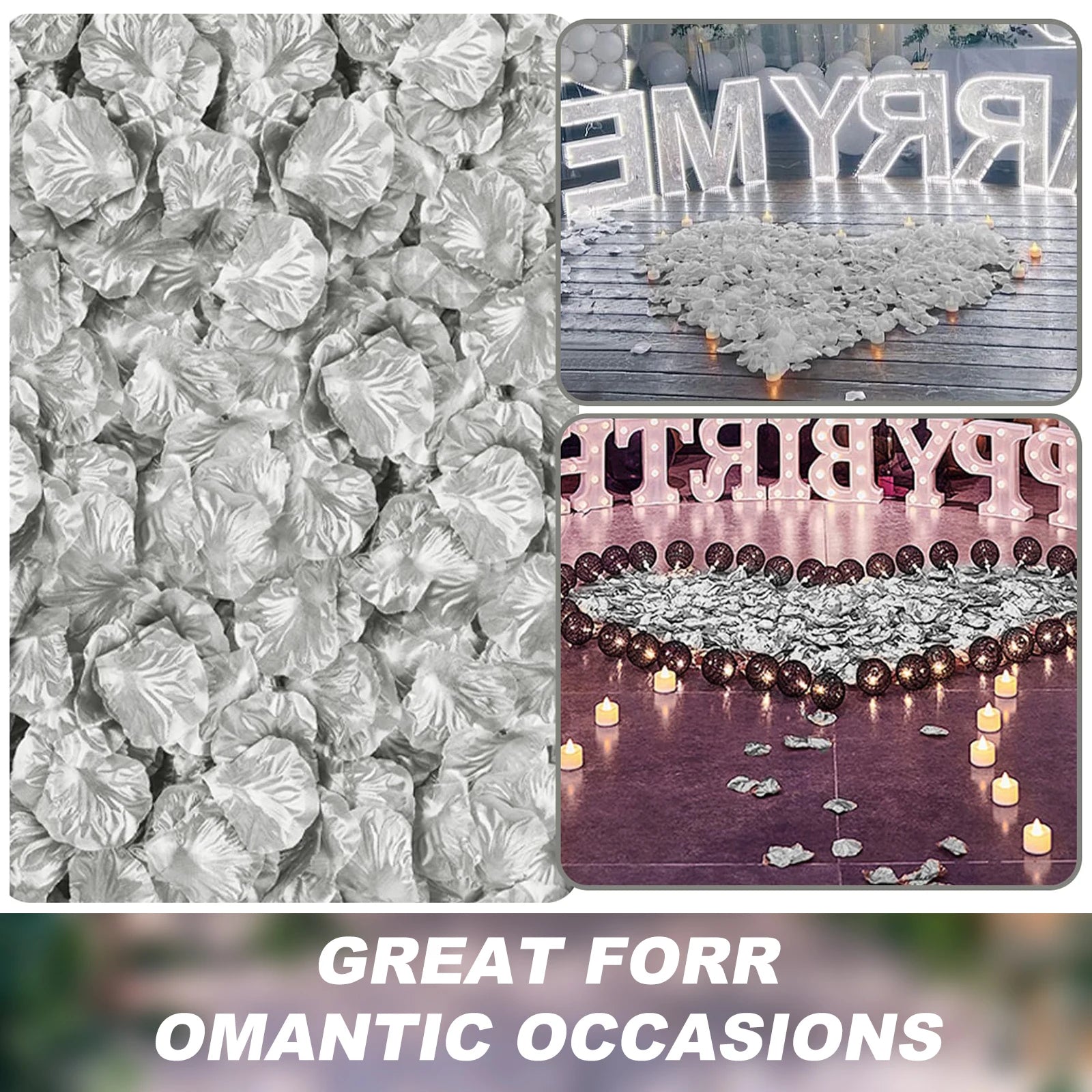 500pc Silver Rose Petals, Artificial Flower Petals Fake Rose, Silver Artificial Silk Rose Petals for Wedding, Proposal