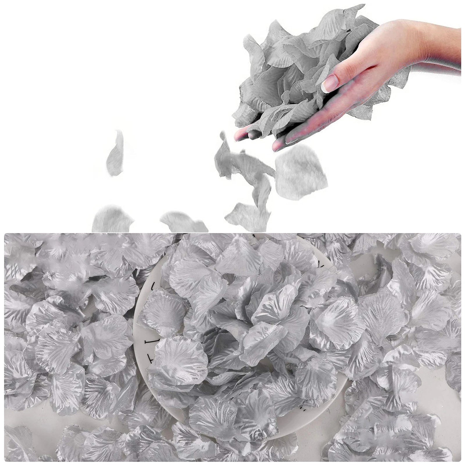 500pc Silver Rose Petals, Artificial Flower Petals Fake Rose, Silver Artificial Silk Rose Petals for Wedding, Proposal