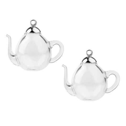 2Pcs Teapot Clear Glass Wishing Bottles Pendant Necklace Hair Rope Earrings Acc for Home Decor Birthday Charms Wedding Party