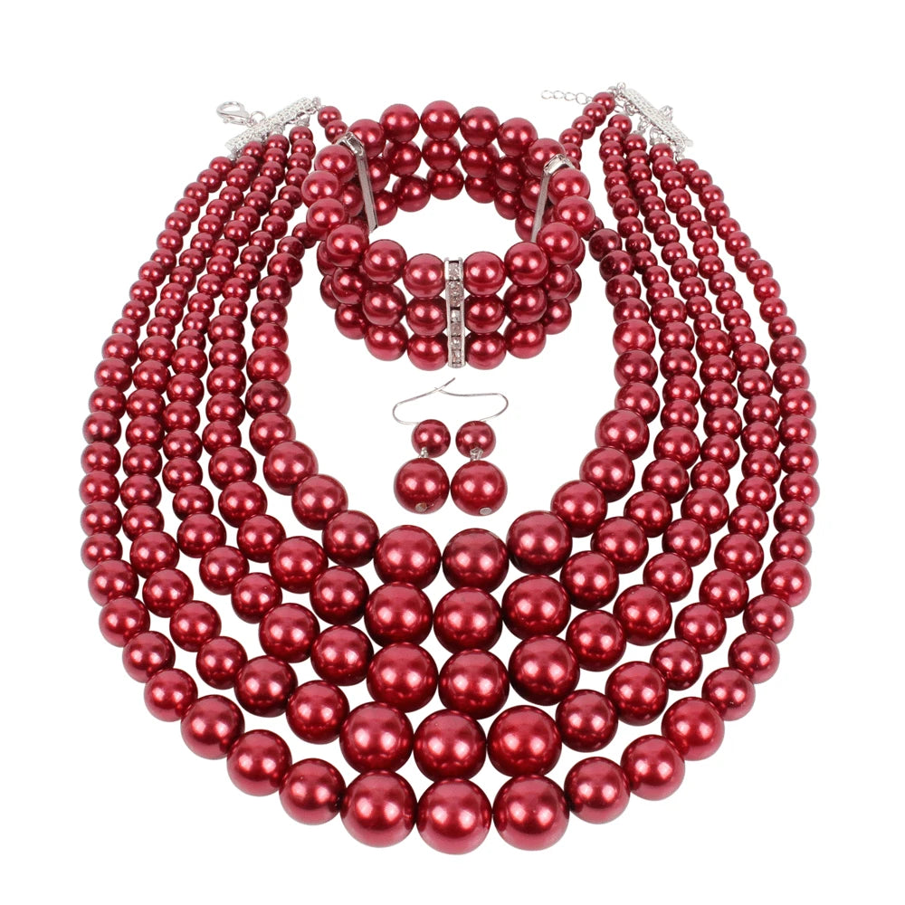 European and American Cross-border Explosion Models Exaggerated Imitation Pearl Set Multi-layer Pearl Necklac Beaded Three-piece