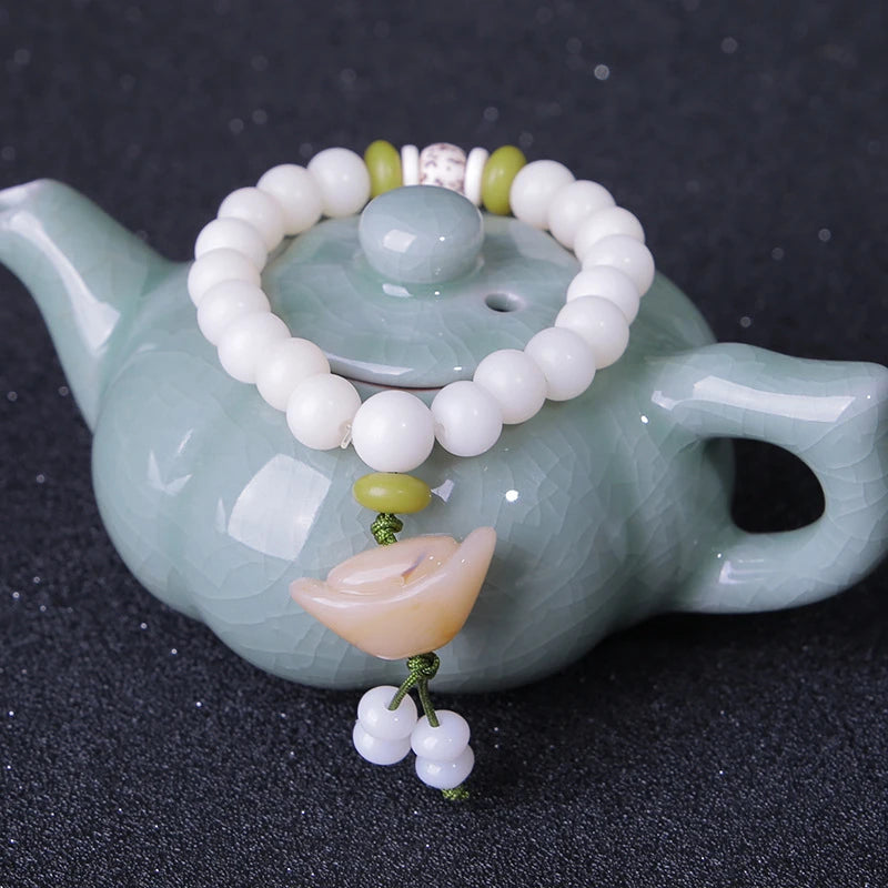 108 White Jade Bodhi Roots Bracelet Womens Lotus Leaf Multi-layer Beads Fashion Bracelet Buddha Charm Yoga Necklace Dropshipping