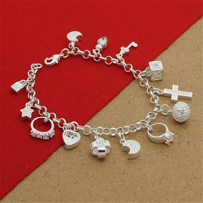 New 925 Sterling Silver Bracelet Multi Pendant Crystal Bracelet For Woman Fashion Jewelry Gift