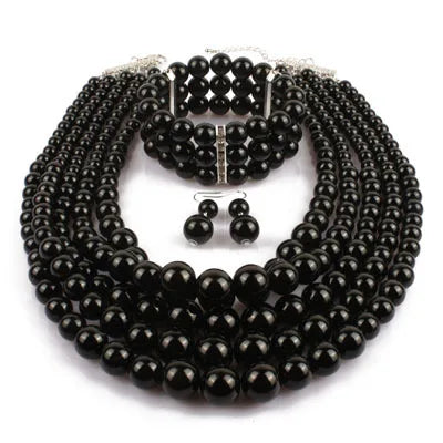 European and American Cross-border Explosion Models Exaggerated Imitation Pearl Set Multi-layer Pearl Necklac Beaded Three-piece