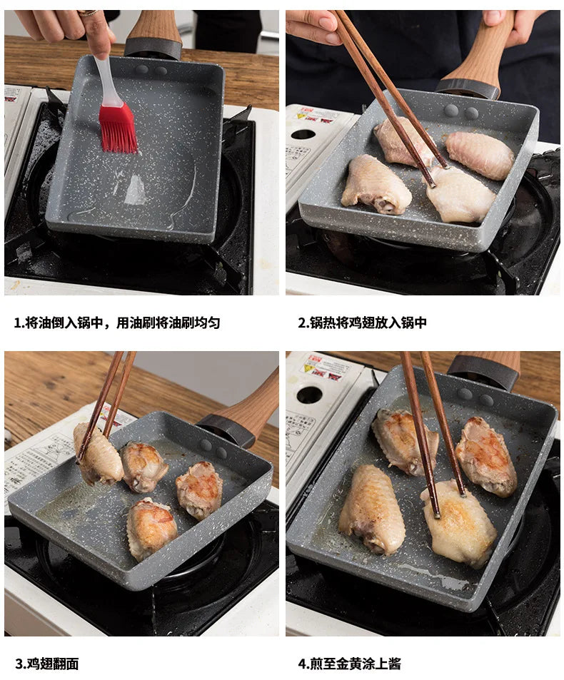 Frying Pan Tamagoyaki Omelette Black Non-stick Pan Fry Egg Pan Pancake Kitchen Pot Use for Gas Cooker