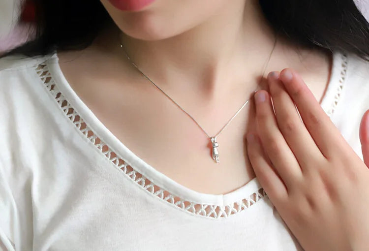 Popular 925 Sterling Silver Jewelry Korean Fashion Simple Animal Cute Kitty Clavicle Chain Pendant Cat Necklaces H3