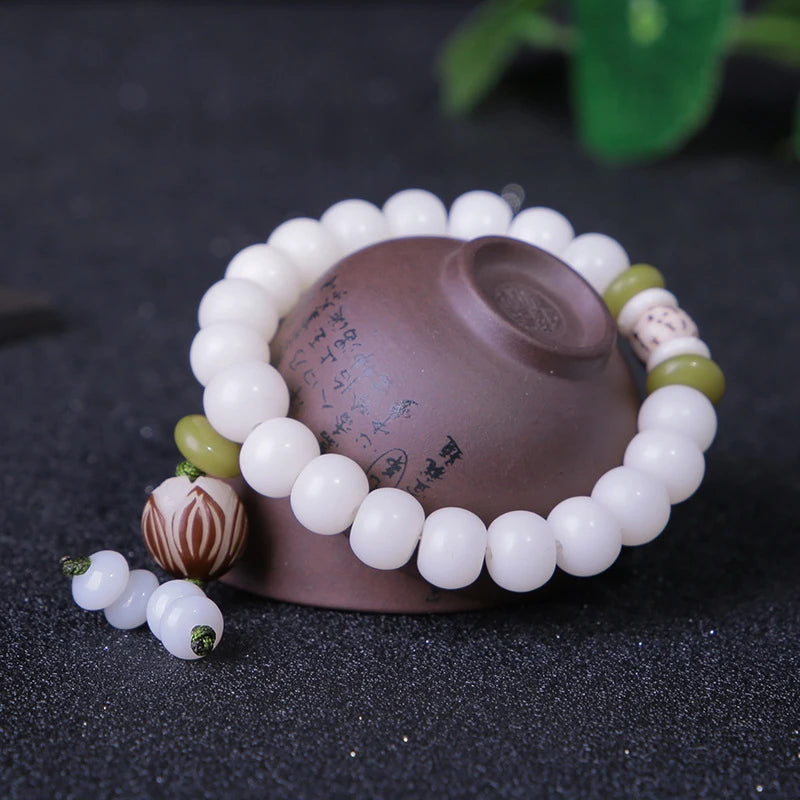108 White Jade Bodhi Roots Bracelet Womens Lotus Leaf Multi-layer Beads Fashion Bracelet Buddha Charm Yoga Necklace Dropshipping