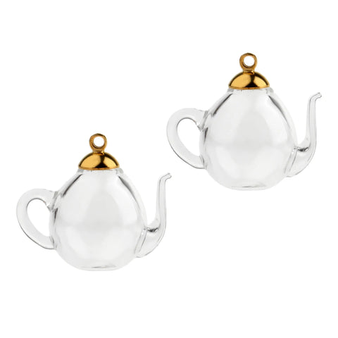 2Pcs Teapot Clear Glass Wishing Bottles Pendant Necklace Hair Rope Earrings Acc for Home Decor Birthday Charms Wedding Party