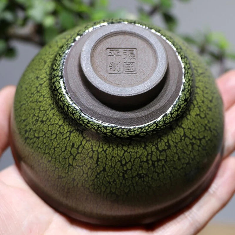 Jianzhan China Tianmu teacup Handmade Green coffee cup CeramicTemmoku Glaze Kung Fu Tea Master Cup intangible cultural heritage