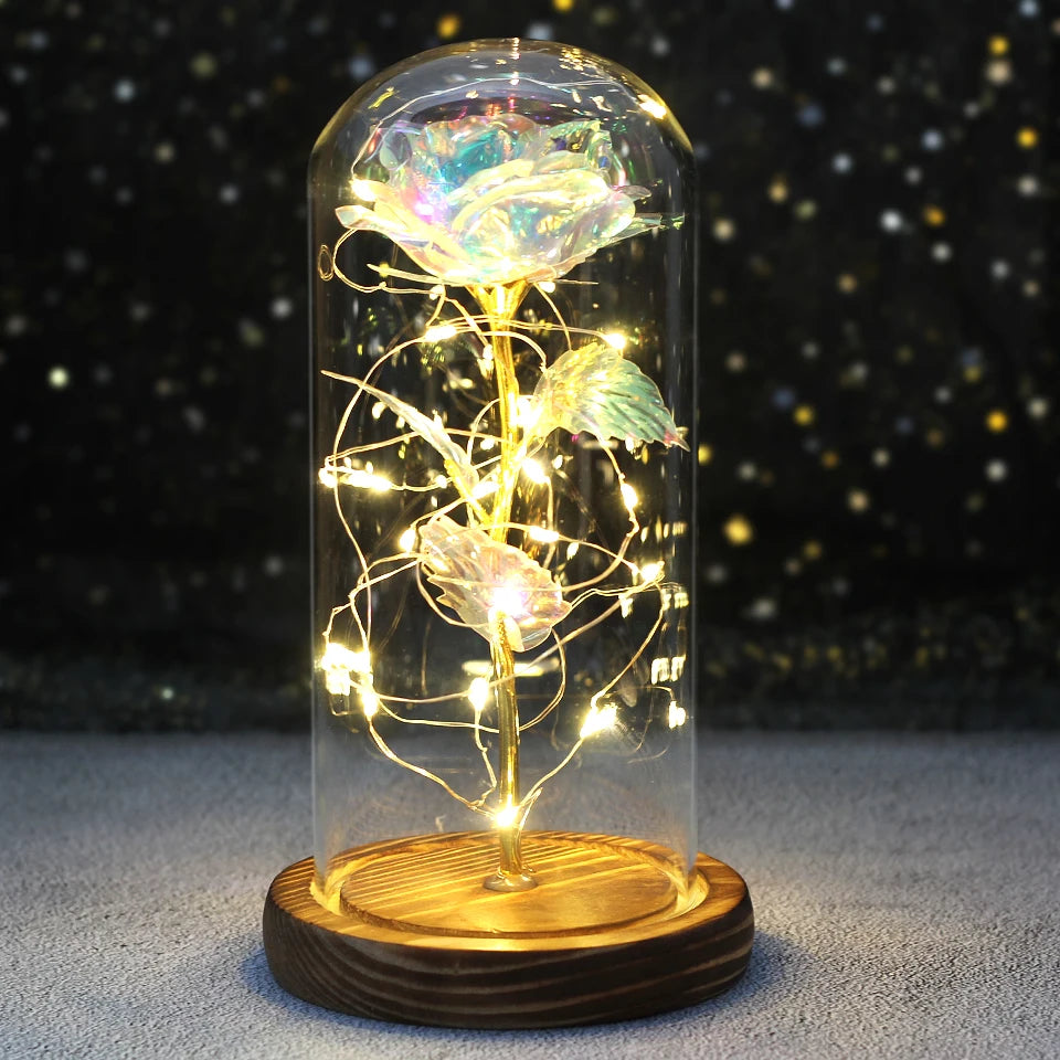 Best Mother's Day Gift Enchanted Galaxy Rose Beauty And The Beast LED Glass Dome Wood Base Flower Valentine's Day Christmas gift