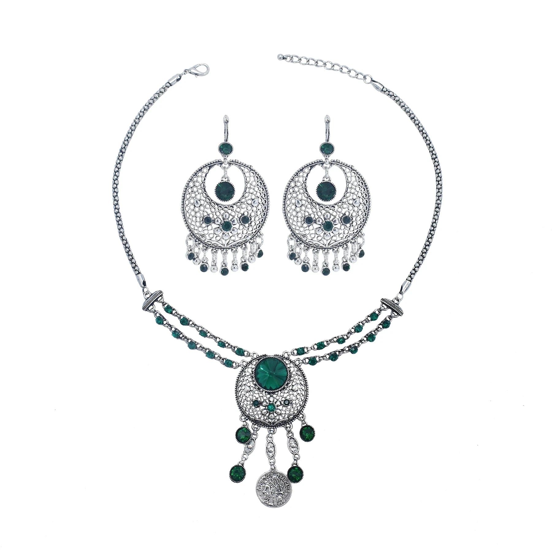 Afghan Vintage Tribal Silver Color Statement Collar Choker Bib Necklace Earring Jewelry Sets Indian Short Chain Coin Necklaces