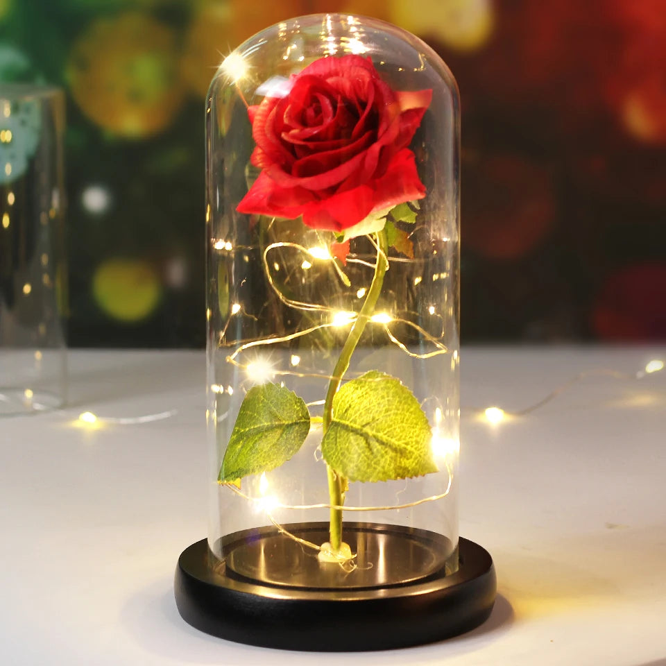Best Mother's Day Gift Enchanted Galaxy Rose Beauty And The Beast LED Glass Dome Wood Base Flower Valentine's Day Christmas gift