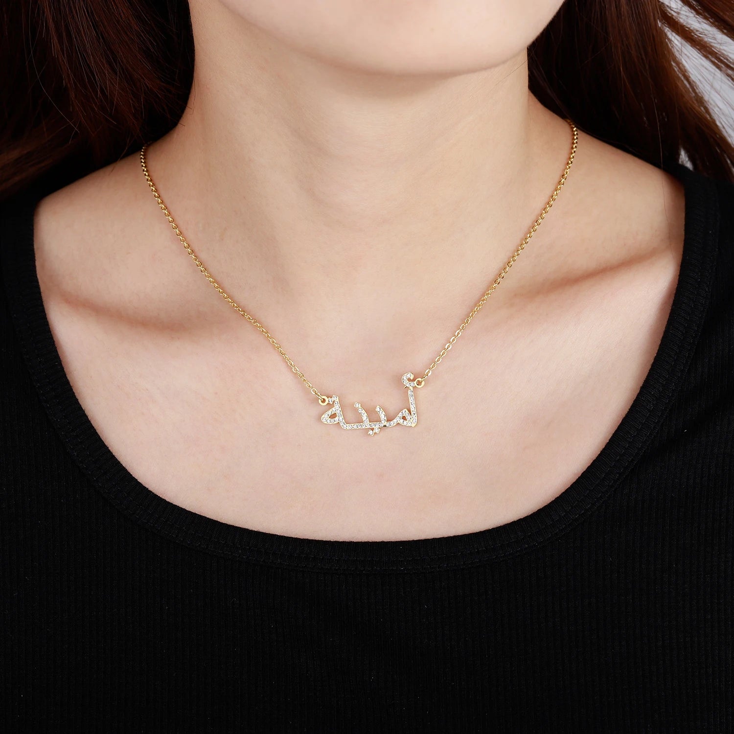 Custom Arabic Name Necklace Crystal Arabic Pendant Personalized Islamic Nameplate Gold Chain Stainless Steel Jewelry For Women