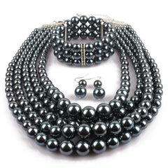 European and American Cross-border Explosion Models Exaggerated Imitation Pearl Set Multi-layer Pearl Necklac Beaded Three-piece