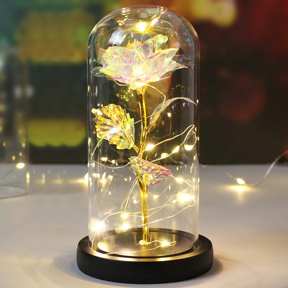 Best Mother's Day Gift Enchanted Galaxy Rose Beauty And The Beast LED Glass Dome Wood Base Flower Valentine's Day Christmas gift
