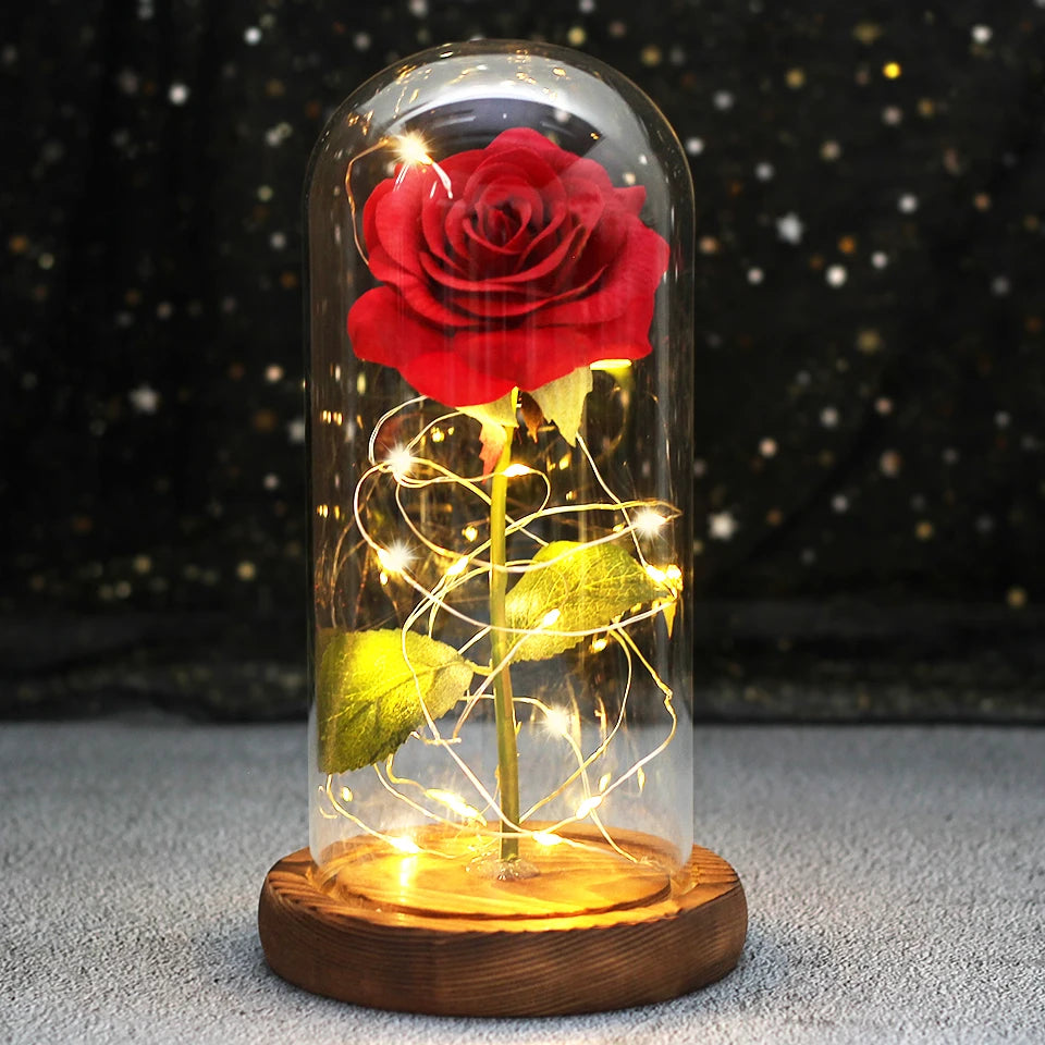 Best Mother's Day Gift Enchanted Galaxy Rose Beauty And The Beast LED Glass Dome Wood Base Flower Valentine's Day Christmas gift