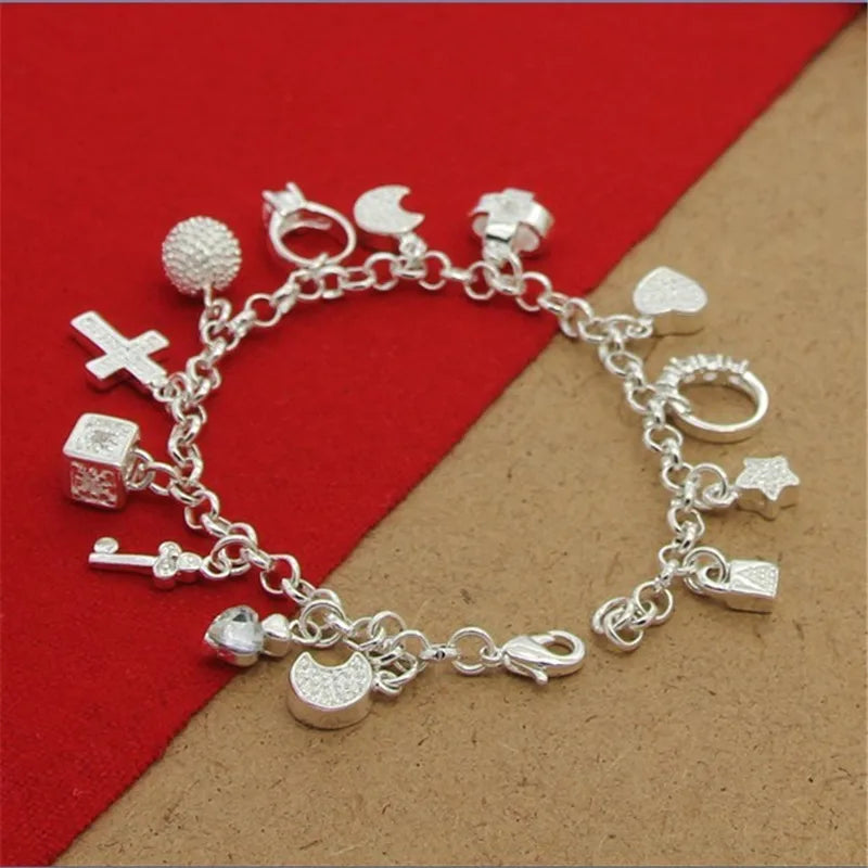 New 925 Sterling Silver Bracelet Multi Pendant Crystal Bracelet For Woman Fashion Jewelry Gift