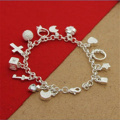 New 925 Sterling Silver Bracelet Multi Pendant Crystal Bracelet For Woman Fashion Jewelry Gift