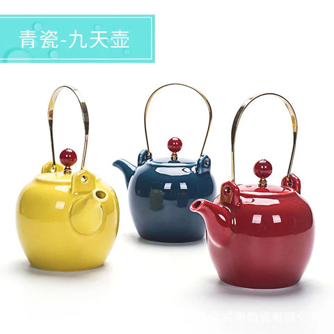 Celadon Handle Pot Porcelain TeaPot Home Ceramic Chinese Tea Set Simple Solid Color Hotel Restaurant Kettle about 310ML