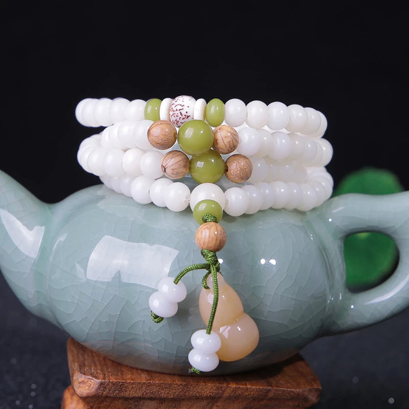 108 White Jade Bodhi Roots Bracelet Womens Lotus Leaf Multi-layer Beads Fashion Bracelet Buddha Charm Yoga Necklace Dropshipping