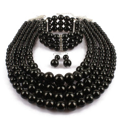 European and American Cross-border Explosion Models Exaggerated Imitation Pearl Set Multi-layer Pearl Necklac Beaded Three-piece