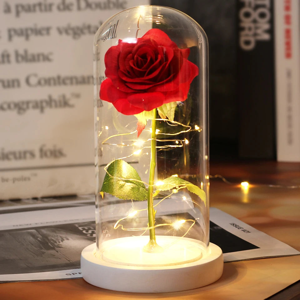 Best Mother's Day Gift Enchanted Galaxy Rose Beauty And The Beast LED Glass Dome Wood Base Flower Valentine's Day Christmas gift