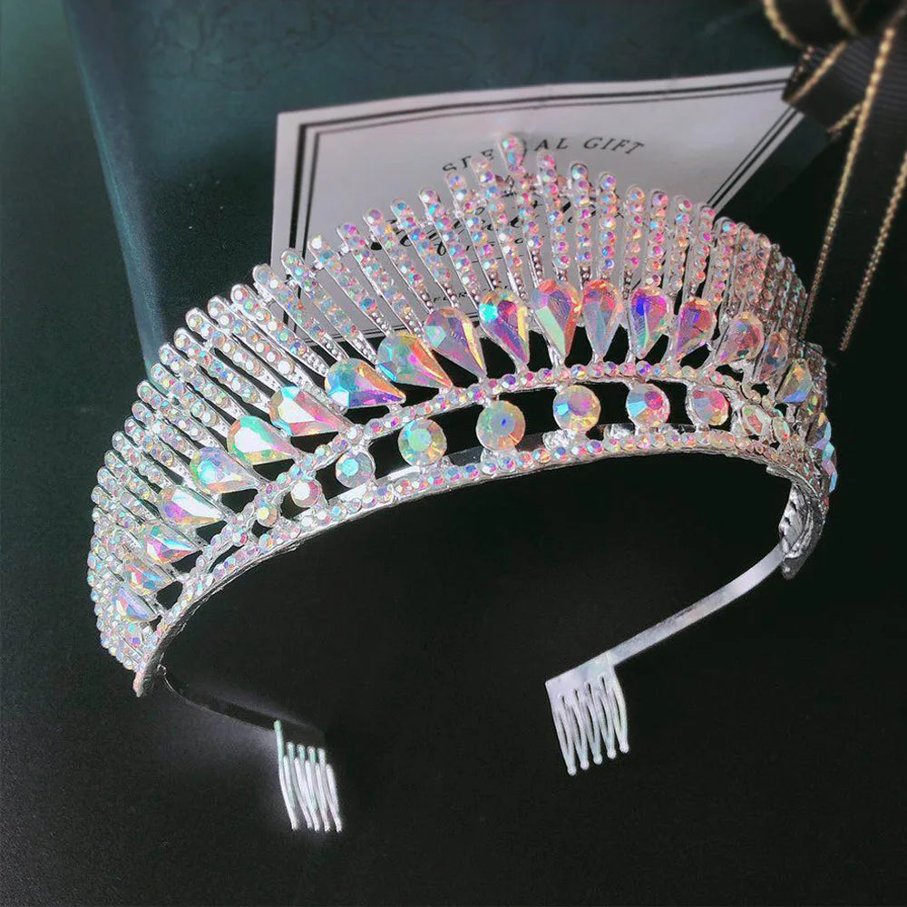 Baroque Luxury AB Color Crystal Peacock Wedding Tiara Crown With Comb Rhinestone Pageant Diadem Headpiece Bride Hair Accessories