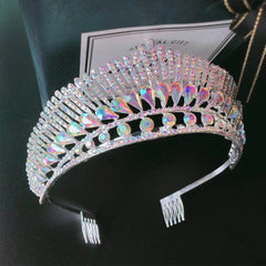 Baroque Luxury AB Color Crystal Peacock Wedding Tiara Crown With Comb Rhinestone Pageant Diadem Headpiece Bride Hair Accessories