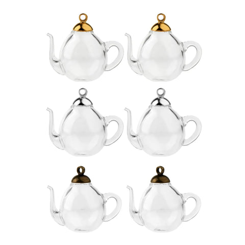 2Pcs Teapot Clear Glass Wishing Bottles Pendant Necklace Hair Rope Earrings Acc for Home Decor Birthday Charms Wedding Party