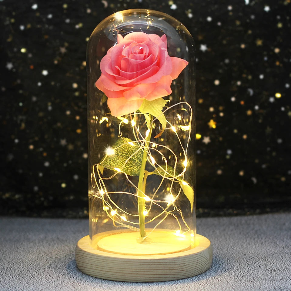 Best Mother's Day Gift Enchanted Galaxy Rose Beauty And The Beast LED Glass Dome Wood Base Flower Valentine's Day Christmas gift