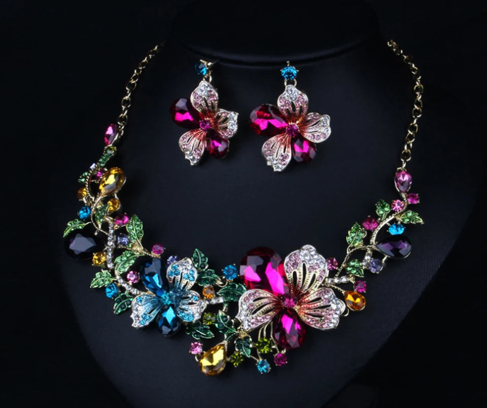 Zlxgirl jewelry Classice Fashion women's wedding jewelry sets colorful Enamel flower necklace with earring accessory