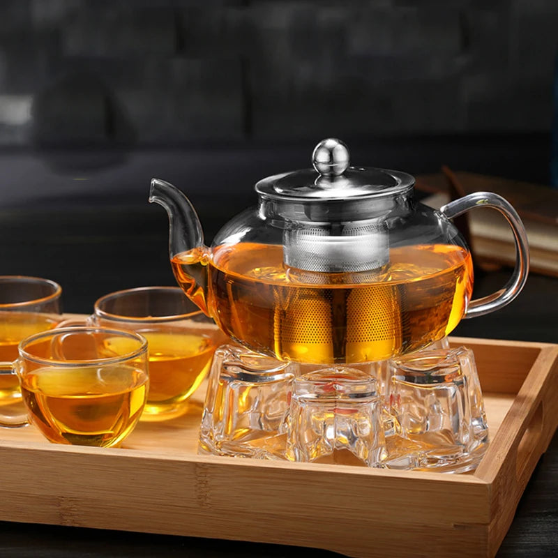 600/800ml Heat Resistant Glass Teapot Flower Tea Set Kettle Coffee Tea Pot Drinkware Set Stainless Steel Strainer Teapot