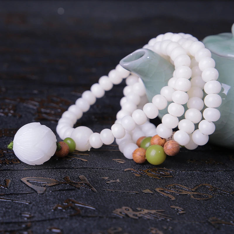 108 White Jade Bodhi Roots Bracelet Womens Lotus Leaf Multi-layer Beads Fashion Bracelet Buddha Charm Yoga Necklace Dropshipping