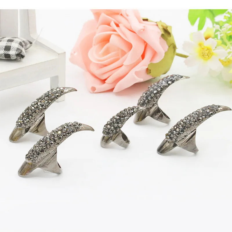 5PCS/ Set Punk Finger Rings For Women and Men Black Gold Color Cz Crystal Eagle Claw Nail Art Decoration Party Rings Jewelry