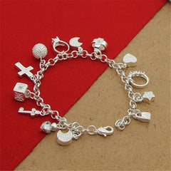 New 925 Sterling Silver Bracelet Multi Pendant Crystal Bracelet For Woman Fashion Jewelry Gift