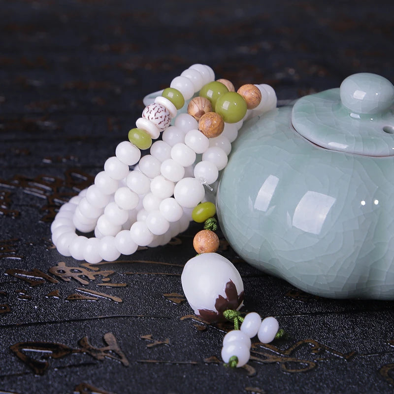 108 White Jade Bodhi Roots Bracelet Womens Lotus Leaf Multi-layer Beads Fashion Bracelet Buddha Charm Yoga Necklace Dropshipping