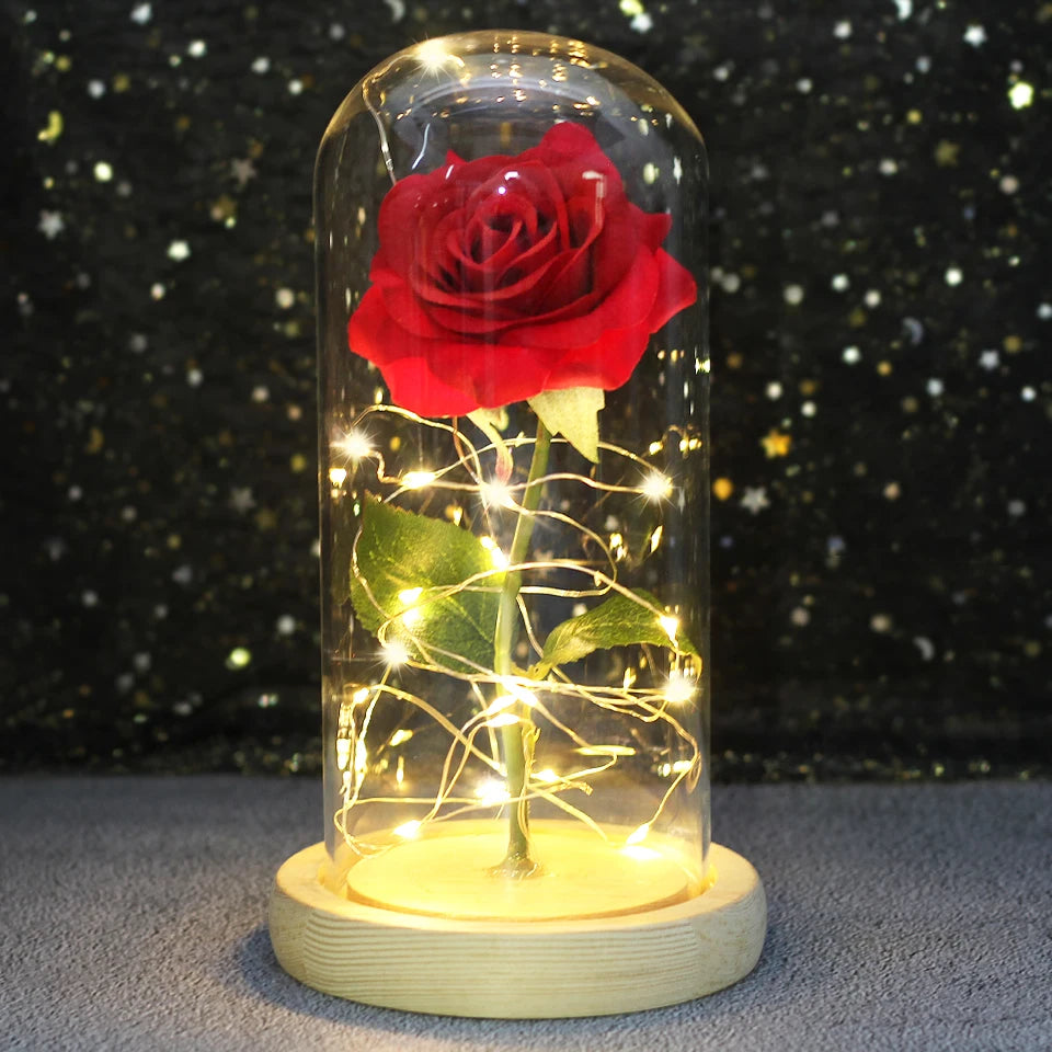 Best Mother's Day Gift Enchanted Galaxy Rose Beauty And The Beast LED Glass Dome Wood Base Flower Valentine's Day Christmas gift