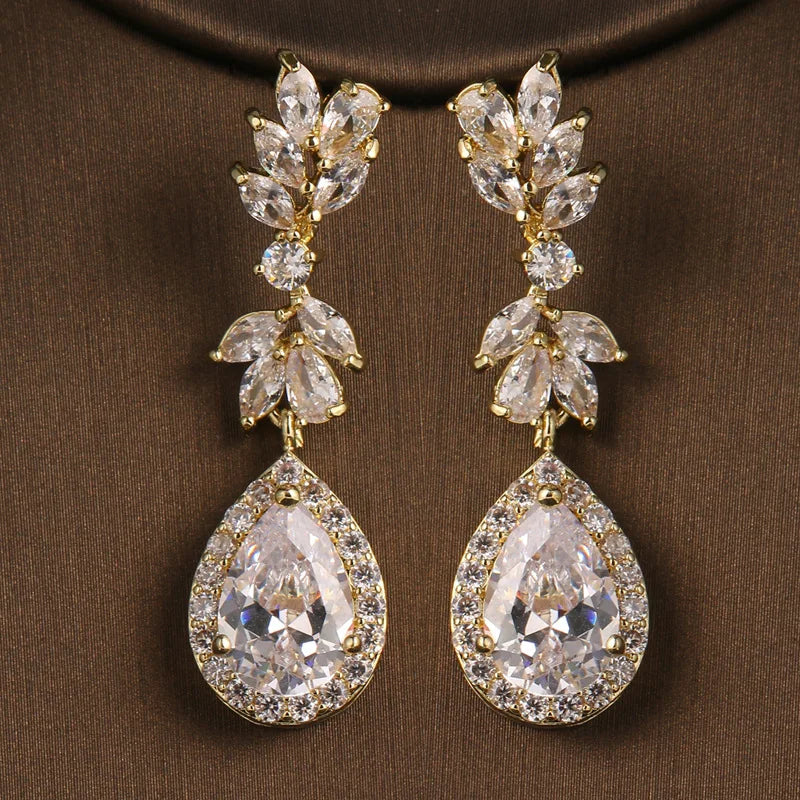 Luxury Flower Cubic Zirconia Bridal Earrings For Women Trendy Crystal Bling Drop Earrings  Wedding Jewelry 2021 New