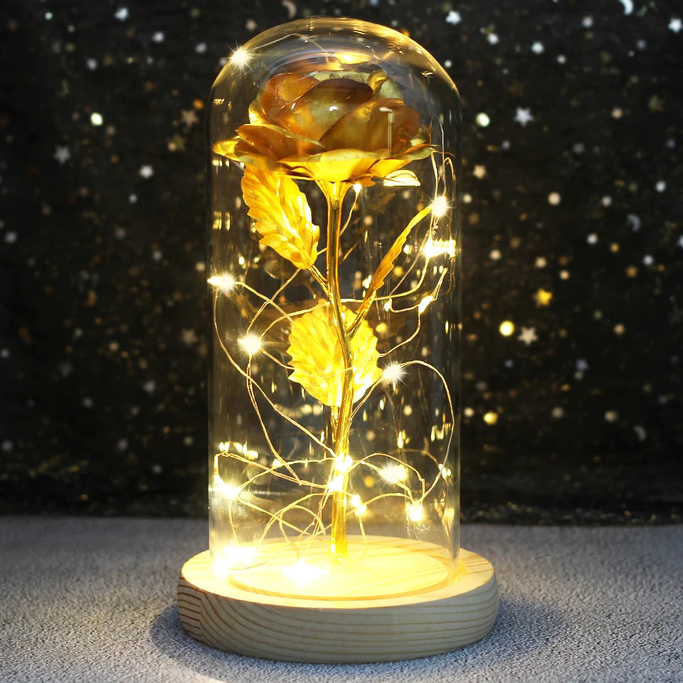 Best Mother's Day Gift Enchanted Galaxy Rose Beauty And The Beast LED Glass Dome Wood Base Flower Valentine's Day Christmas gift