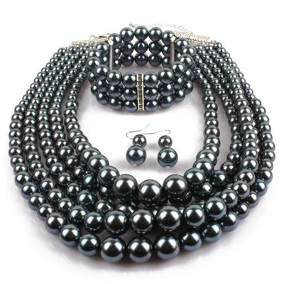 European and American Cross-border Explosion Models Exaggerated Imitation Pearl Set Multi-layer Pearl Necklac Beaded Three-piece