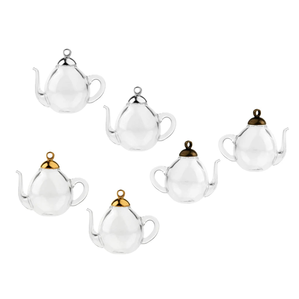 2Pcs Teapot Clear Glass Wishing Bottles Pendant Necklace Hair Rope Earrings Acc for Home Decor Birthday Charms Wedding Party