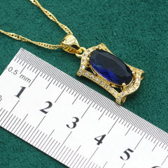 Gold Color Jewelry Sets For Women Wedding Party Royal Blue Crystal Bracelet Earrings Necklace pendant Ring Christmas Gift Box