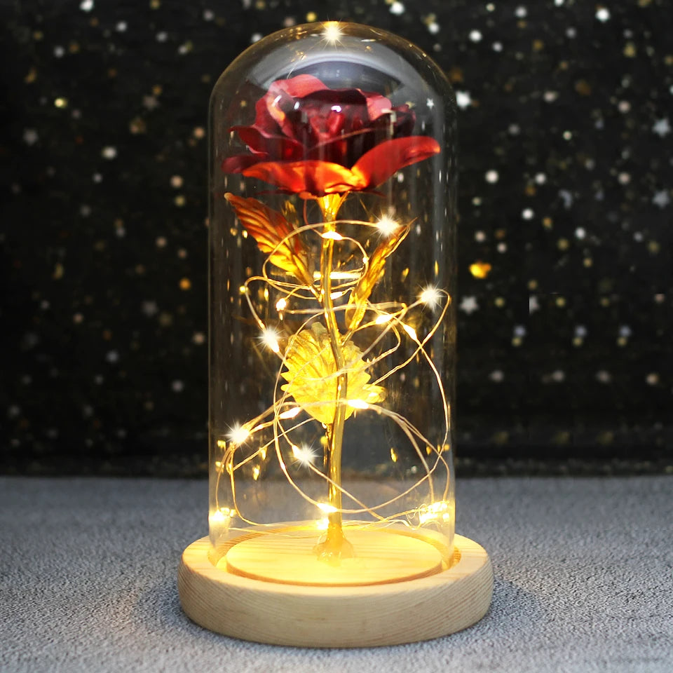 Best Mother's Day Gift Enchanted Galaxy Rose Beauty And The Beast LED Glass Dome Wood Base Flower Valentine's Day Christmas gift