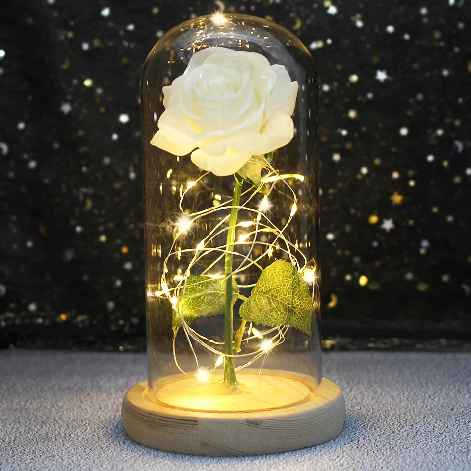 Best Mother's Day Gift Enchanted Galaxy Rose Beauty And The Beast LED Glass Dome Wood Base Flower Valentine's Day Christmas gift