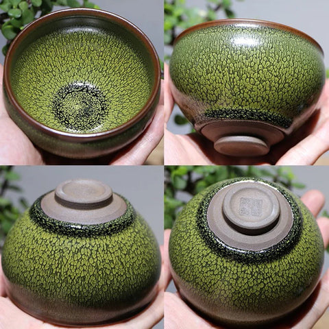 Jianzhan China Tianmu teacup Handmade Green coffee cup CeramicTemmoku Glaze Kung Fu Tea Master Cup intangible cultural heritage