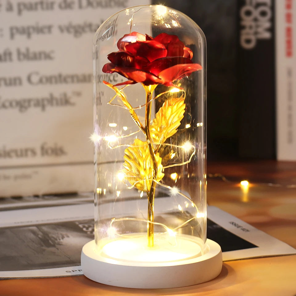 Best Mother's Day Gift Enchanted Galaxy Rose Beauty And The Beast LED Glass Dome Wood Base Flower Valentine's Day Christmas gift