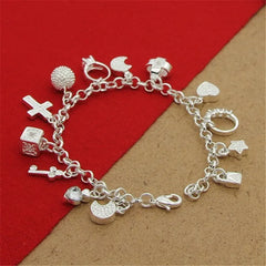 New 925 Sterling Silver Bracelet Multi Pendant Crystal Bracelet For Woman Fashion Jewelry Gift