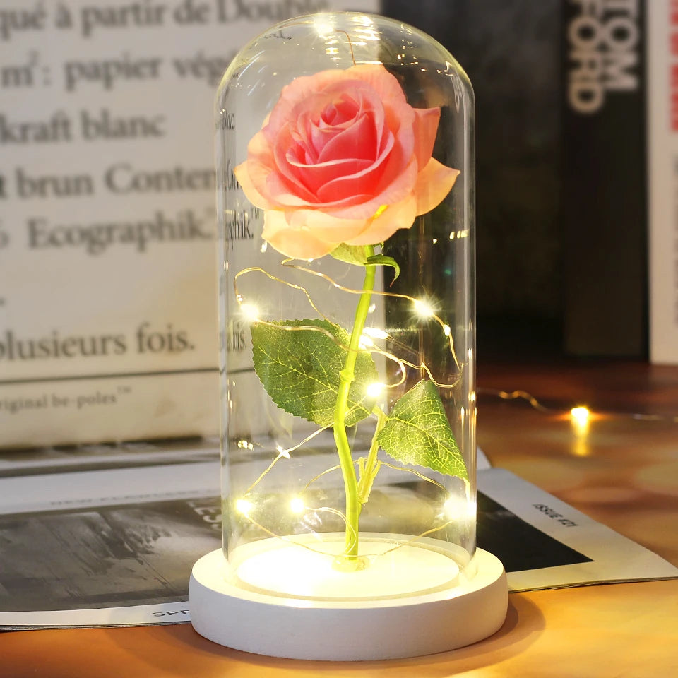 Best Mother's Day Gift Enchanted Galaxy Rose Beauty And The Beast LED Glass Dome Wood Base Flower Valentine's Day Christmas gift