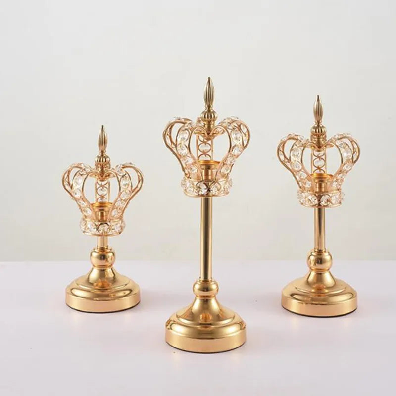 Crystal Crown Candlestick, Handmade Iron Candlestick, Wedding Props, Home Decoration, Retro