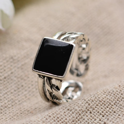 Trendy Square Black Resin Thai Silver Men`s Ring Jewelry Promotion For Man as Birthday Gift