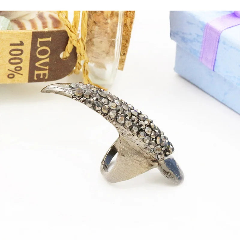 5PCS/ Set Punk Finger Rings For Women and Men Black Gold Color Cz Crystal Eagle Claw Nail Art Decoration Party Rings Jewelry